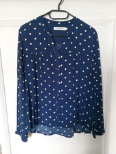 Bluse Damen Blau mit Punkten Gr. 40 Langarm Top Zustand