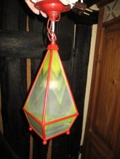 Schöne Hängelampe Jugendstil um 1910 mit 8 Glasscheiben Porzellanfassung