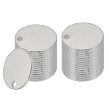 32 Stk 15mm runde Metall-Namensschild Rohlinge für Laser Gravur, silber