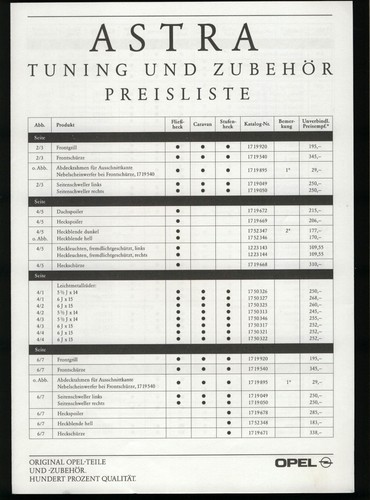 Opel astra preisliste 1992 - f,