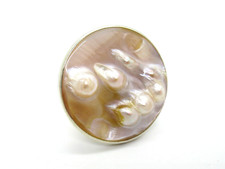 XL Perlmutt Ring 925er Silber Blisterperle silver mother of pearl 70s Cool Big