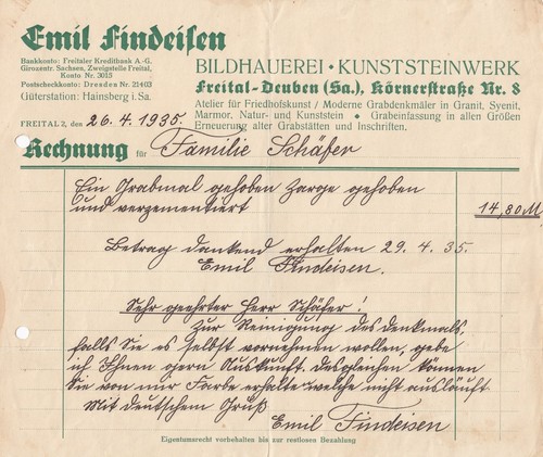 Freital deuben rechnung 1935 - freital-deuben,,