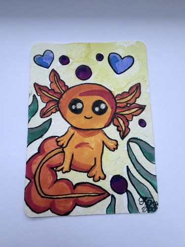 Aceo original rainbow axolotl - original, rainbow-axolotl