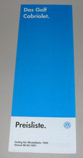 Prospekt Preisliste VW Golf I