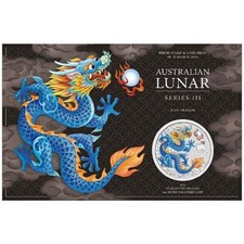 Australien 1 Oz Silber Lunar III Blue Dragon Blau Drache 2024 CoinCard