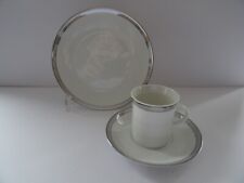 Rosenthal Kaffeegedeck 3 teilig Weiß mit Platinrand und Grau Form Theo Baumann