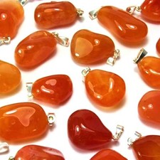 Premium Carneol / Karneol Trommelstein Anhänger mit silberner Öse Edelstein K