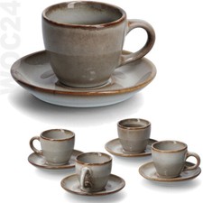 4 x Espresso Mokka Tasse 60 ml Tassen Set Keramik Grau-Braun Untersetzer