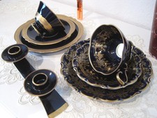 2 Kaffeegedecke Sammeltassen Kerzenständer  Echt Kobalt  Gold Ilmenau + Lindner