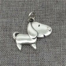 925 Sterling Silber Hundeanhänger mit gebürstetem Finish und Welpenanhänger