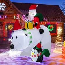210cm Aufblasbar Weihnachtsmann Eisbär mit Pinguin Weihnachtsfigur LED
