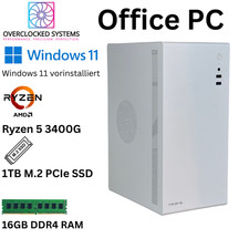 Office PC Ryzen 5 3400G 4x 3.6GHz 1TB PCIe SSD 16GB RAM Windows 11 Desktop leise