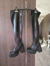 Overknee Stiefel Boots Plateau Blockabsatz Schwarz Gr. 37