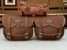 Leder Motorrad Satteltaschen Packtaschen Gepäck 3-teiliges Set Neu Braun