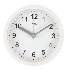AMS 5927 Baduhr Funk Wanduhr Tischuhr analog wasserdicht weißes Gehäuse