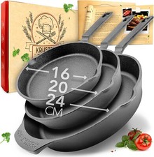 KRUSTENZAUBER Gusseisenpfannen Set 16+20+24cm - Induktion, voreingebrannt