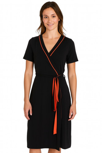 Damen schwarz wickelkleid - schwarz,