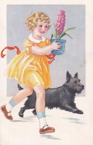 Artist postcard girl - postcard, dog