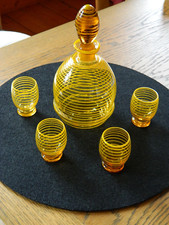 Nachlass-uralt-sehr seltenes Likör Sett Glas Flasche und 4 Gläser-50er Jahre-Rar