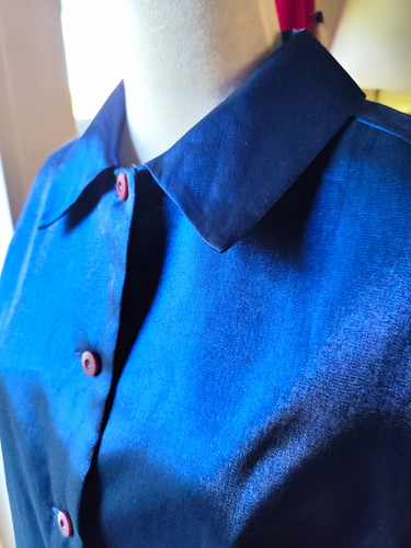 Satinbluse blau viskose kragen - viskose,