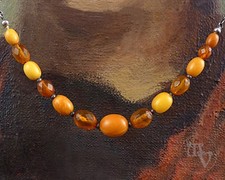 Bernsteinkette Oliven Butterscotch Bernstein 925er Silber Halskette Damen 43cm