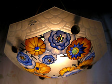 Loys Lucha Paris Art Deco Hängelampe Lampe Ceiling Lamp Glas Email signiert