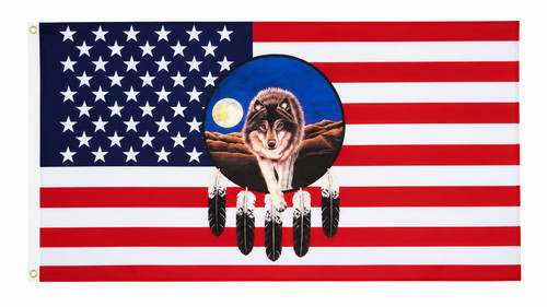 Fahne usa mit wolf 90x150 - 90x150, cm