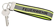 Schlüsselanhänger FEUERWEHR gelb-silber-gelb Optik mit Reflexstreifen 140x30mm