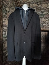 Schwarzer Herren Blazer / Sakko mit abnehmbarer grauer Kapuzenjacke Gr. XL