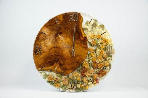 Wanduhr holz blumen epoxid - holz,
