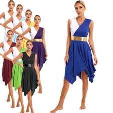 DE Damen Farbblock Tanzkleid Ärmellos Ballettkleid Contemporary Tanzkleidung