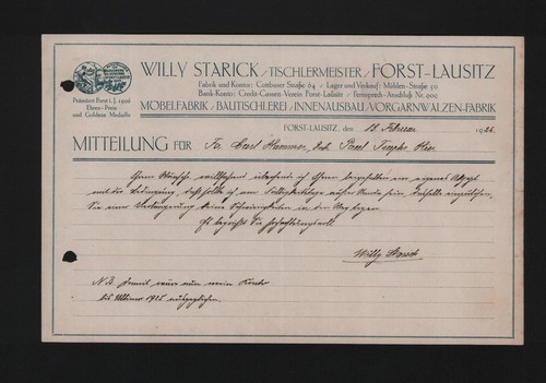 Forst brief 1926 willy - 1926,,