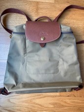 Longchamp le Pliage Rucksack Dunkel Beige Nylon Leder Top Zustand