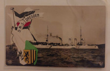 S.M.S. DRESDEN   Marine 1. WK, Ansichtskarte mit Fahne und Wappen            M8