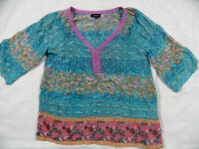 TOLANI schöne türkis bunte Seidentunika Gr. S TOP KoS1220
