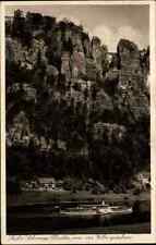 1938 Stempel Stadt Wehlen AK Sächsische Schweiz Blick auf die Bastei Elbe Schiff