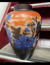 Überfangglas Vase 50er Jahre signiert Glasvase Gallé Vase Frankreich geätzt