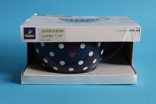 Tchibo - Jumbotasse - Dunkelblau mit weißen Punkten und einem Herz - Neuwertig
