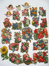 Zwanzig antike Oplaten , Glanzbilder Blumen und Engel um 1910/20