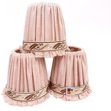 Lampenschirm 160 160 mm 3x Aufsteckschirm Stoff rosa Borte braun Pagode Ersatz