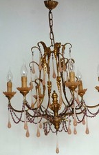 Wunderschöne Vergoldete Metall Murano Glastropfen Kronleuchter, Lüster 6 Flammig