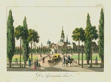 Leipzig Grimmaer Tor Original Umrissradierung C. B. Schwarz 1804