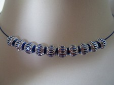 Collier Halsreif Alu Blau-Blau Länge 46 cm Kunstperlen Beauty Stahl