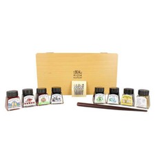 Winsor & Newton CALLIGRAPHY Holzkasten Set mit 8 x 14 ml Flaschen