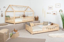 ANGEBOT 2-in-1 Hausbett Bodenbett"Duo"inkl.Rollrost B-WARE Kiefer Natur140x200cm