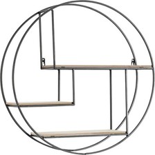 andas Wand Deko Regal KREIS Rund 3 Böden Metall 50cm Schwarz/Holz Dekoration