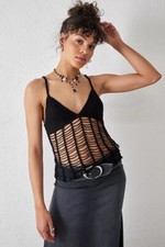 Urban Outfitters gehäkeltes Top Paris Leiterstrick Cami XL schwarz Grunge Festival