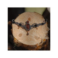 Edelstein-Makramee-Halskette mit Blumen-Obsidian | hangemachtes Unikat