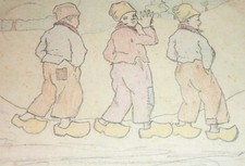 Drei Knaben mit Klotschen Holzschuhe Ostfriesland Gemälde Boppard 1909