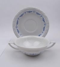 Rosenthal Porzellan Maria Rosenkante blau Suppentasse mit Untertasse mehrere